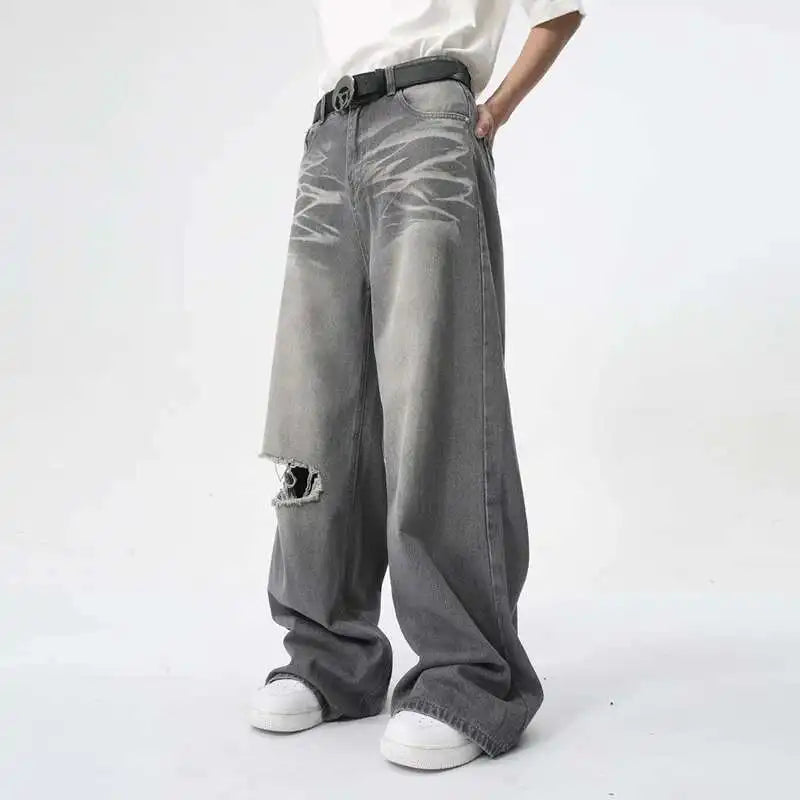 IEFB Summer Men's Wear New Jeans Straight Wide Leg Denim Pants Casual Loose Contrast Color Male Bottoms Clothing 2025 9C5977