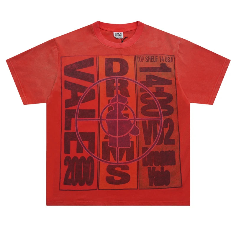 25SS Summer New VALLEY T-shirt Hip Hop Rock Singer Portrait Print Hot Drill Letter Retro Short Sleeve Vale Top Tee Men Women