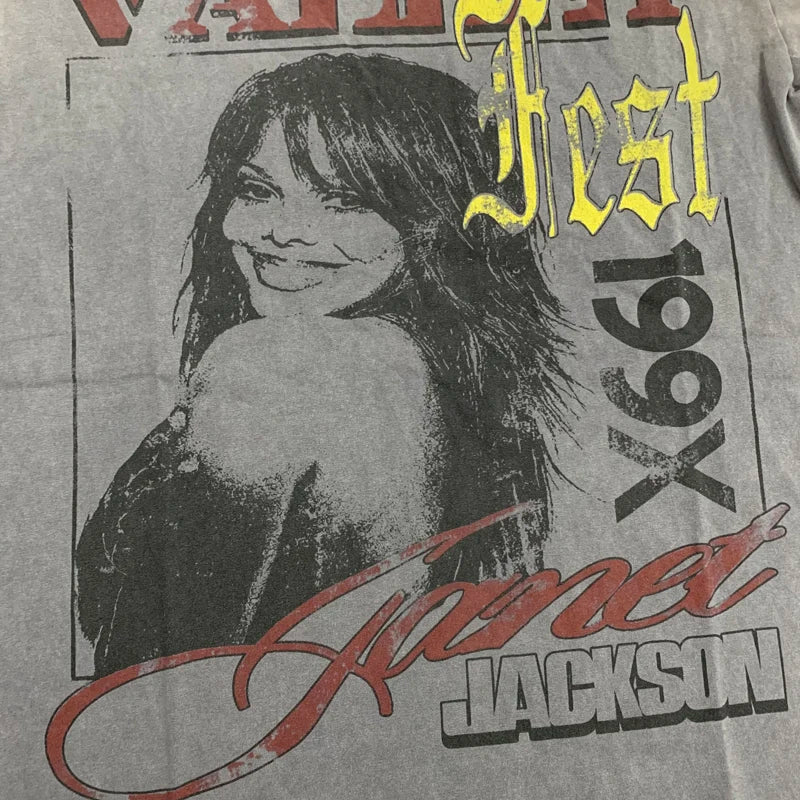 25SS Summer New VALLEY T-shirt Hip Hop Rock Singer Portrait Print Hot Drill Letter Retro Short Sleeve Vale Top Tee Men Women