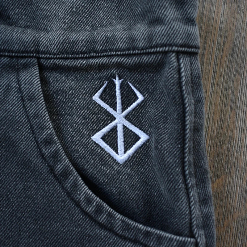 Berserk jeans fashionable Y2K baggy men pants American style distressed washed streetwear Harajuku Gothic embroidery floor pants