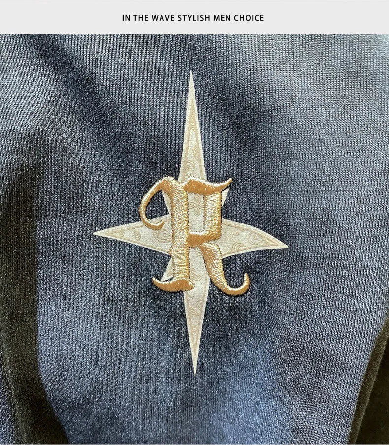2024Summer new light luxurytt-shirt men's short-sleeved fashionable embroidered high-end loose large size casual high-density ha