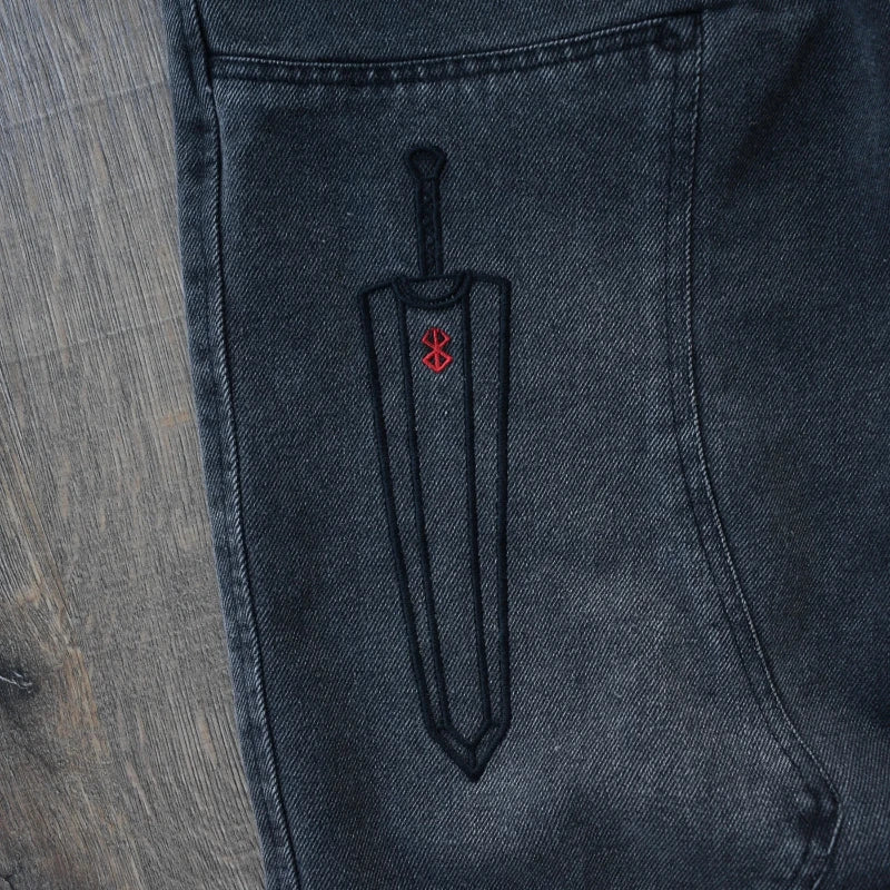 Berserk jeans fashionable Y2K baggy men pants American style distressed washed streetwear Harajuku Gothic embroidery floor pants