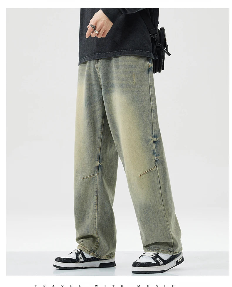 Men Women's Micro Flared Straight Leg Spring Summer American Style 2025 Clean Fit Distressed Washing Rustic Blue Versatile Jeans