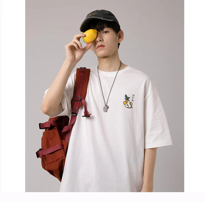 Hip Hop Tshirt 2025 Men Japanese Kanji Letter Drink Print Embroidery T Shirt Streetwear Harajuku Summer Short Sleeve T-Shirt
