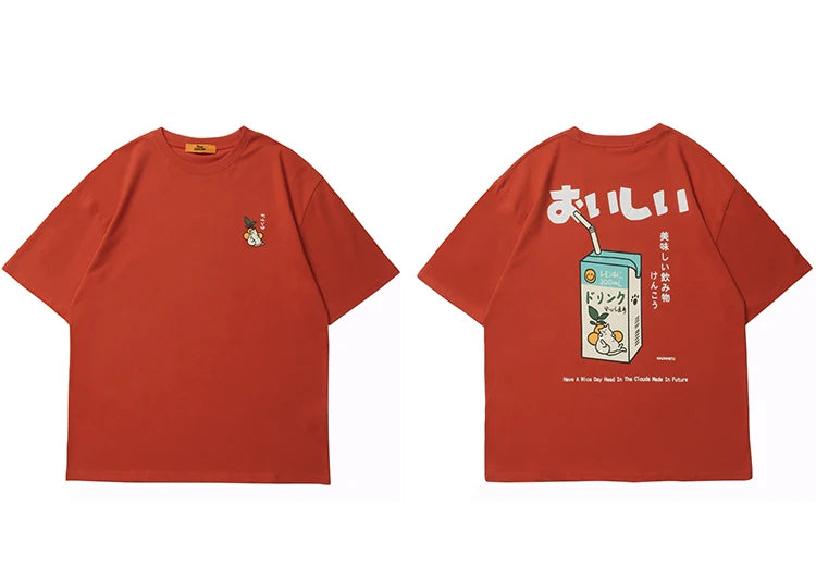 Hip Hop Tshirt 2025 Men Japanese Kanji Letter Drink Print Embroidery T Shirt Streetwear Harajuku Summer Short Sleeve T-Shirt