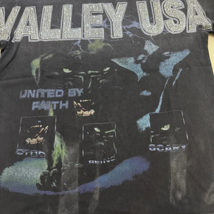 25SS Summer New VALLEY T-shirt Hip Hop Rock Singer Portrait Print Hot Drill Letter Retro Short Sleeve Vale Top Tee Men Women