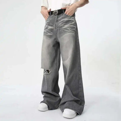 IEFB Summer Men's Wear New Jeans Straight Wide Leg Denim Pants Casual Loose Contrast Color Male Bottoms Clothing 2025 9C5977