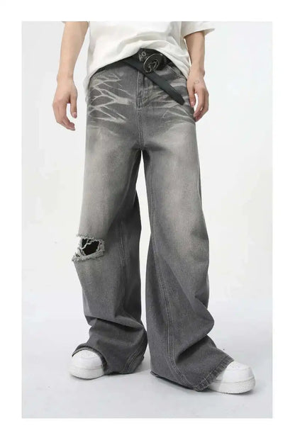 IEFB Summer Men's Wear New Jeans Straight Wide Leg Denim Pants Casual Loose Contrast Color Male Bottoms Clothing 2025 9C5977