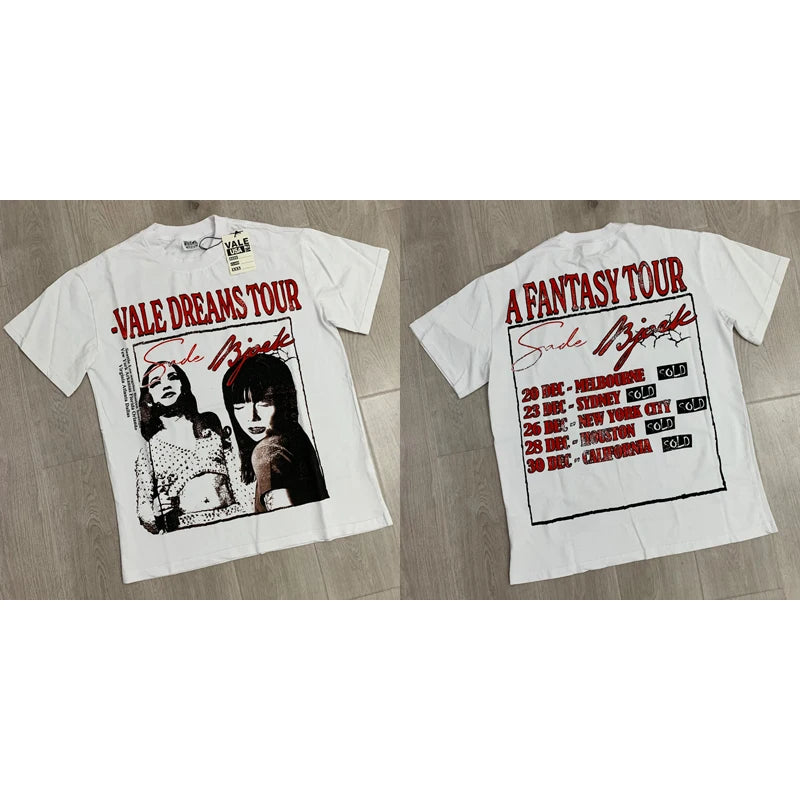 25SS Summer New VALLEY T-shirt Hip Hop Rock Singer Portrait Print Hot Drill Letter Retro Short Sleeve Vale Top Tee Men Women