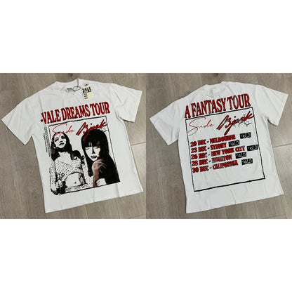 25SS Summer New VALLEY T-shirt Hip Hop Rock Singer Portrait Print Hot Drill Letter Retro Short Sleeve Vale Top Tee Men Women