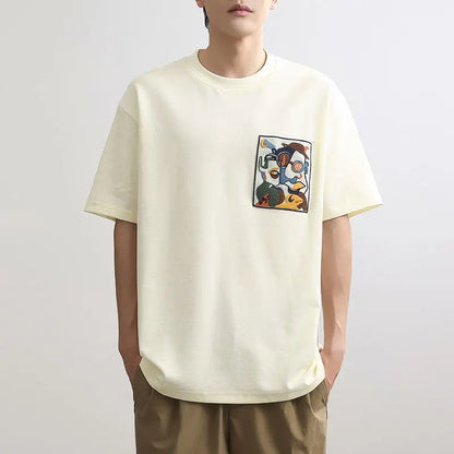 Men's T-shirt O Neck Loose Embroidery Male Tees Shirts Streetwear Aesthetic Clothing Vintage Party Wholesale Cheap Clothes Tops