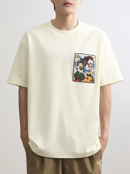 Men's T-shirt O Neck Loose Embroidery Male Tees Shirts Streetwear Aesthetic Clothing Vintage Party Wholesale Cheap Clothes Tops
