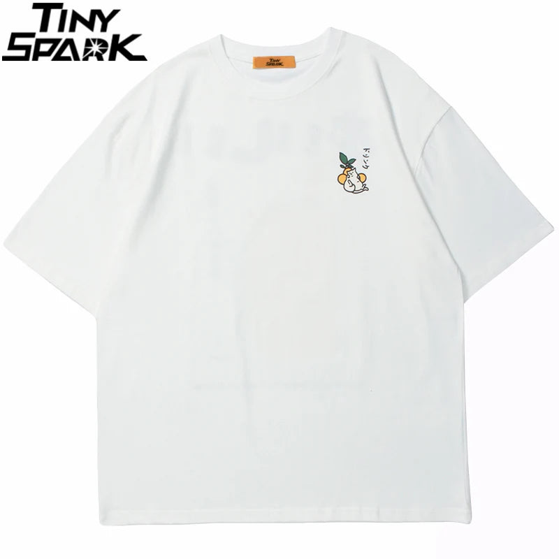 Hip Hop Tshirt 2025 Men Japanese Kanji Letter Drink Print Embroidery T Shirt Streetwear Harajuku Summer Short Sleeve T-Shirt