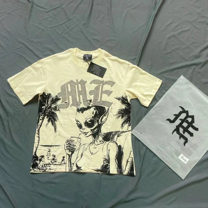 2025 Mixed Emotion Letter Rhinestone Short Sleeve Men Tshirts Streetwear Cotton Loose Crew Neck Top Tees Oversized