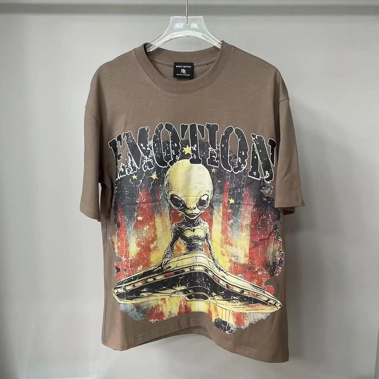 2025 Mixed Emotion Letter Rhinestone Short Sleeve Men Tshirts Streetwear Cotton Loose Crew Neck Top Tees Oversized