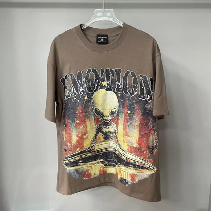 2025 Mixed Emotion Letter Rhinestone Short Sleeve Men Tshirts Streetwear Cotton Loose Crew Neck Top Tees Oversized