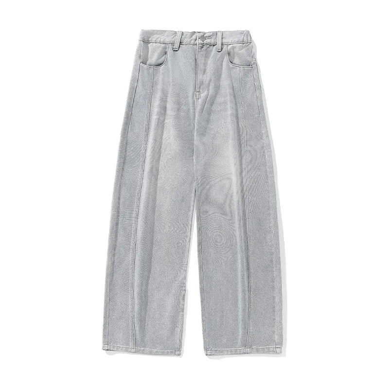 HANLU 2025 Spring New! Men's Retro Washed Oversized Jeans, Split Structure Curved Trousers from Trendy Brand, Loose and Stylish