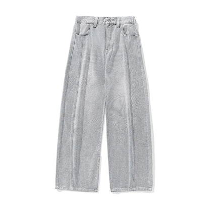 HANLU 2025 Spring New! Men's Retro Washed Oversized Jeans, Split Structure Curved Trousers from Trendy Brand, Loose and Stylish
