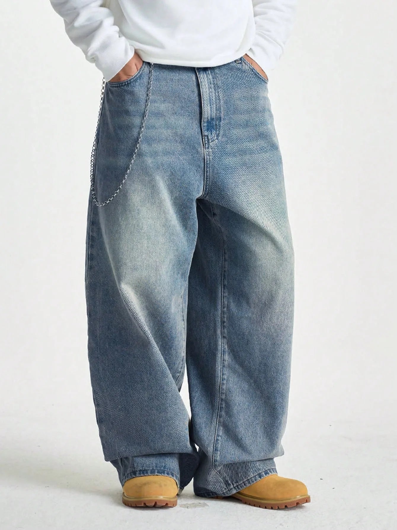 1Pc Men's Wide Pants Brushed Jeans Wide Jeans Y2K New Rocks Jeans Buggy Black Hip-Hop Pants