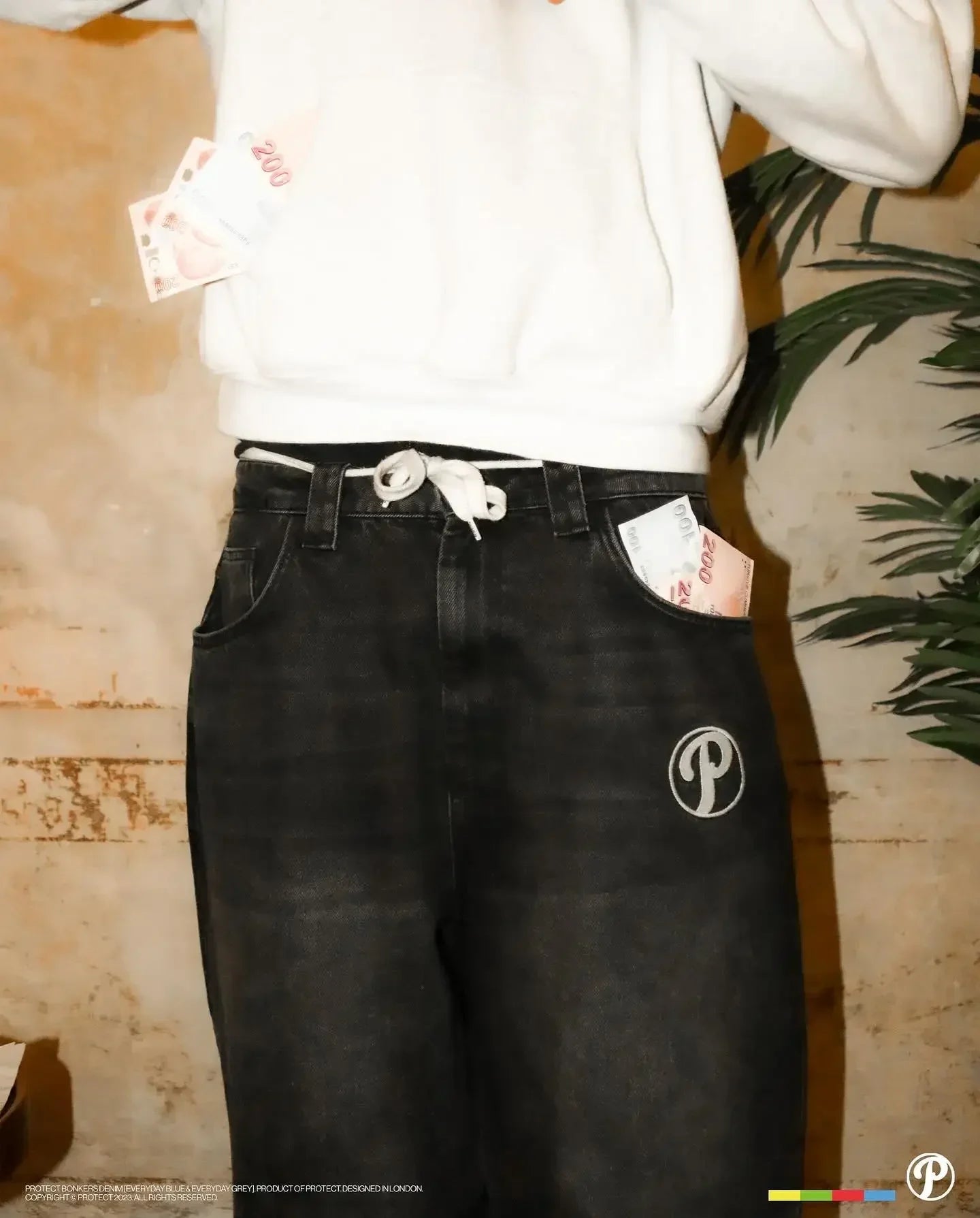 PROTECT Streetwear Jeans Y2K mens Jeans Harajuku Hip Hop Letter Embroidery Vintage Blue Baggy Pants High Waist Wide Leg Trouser