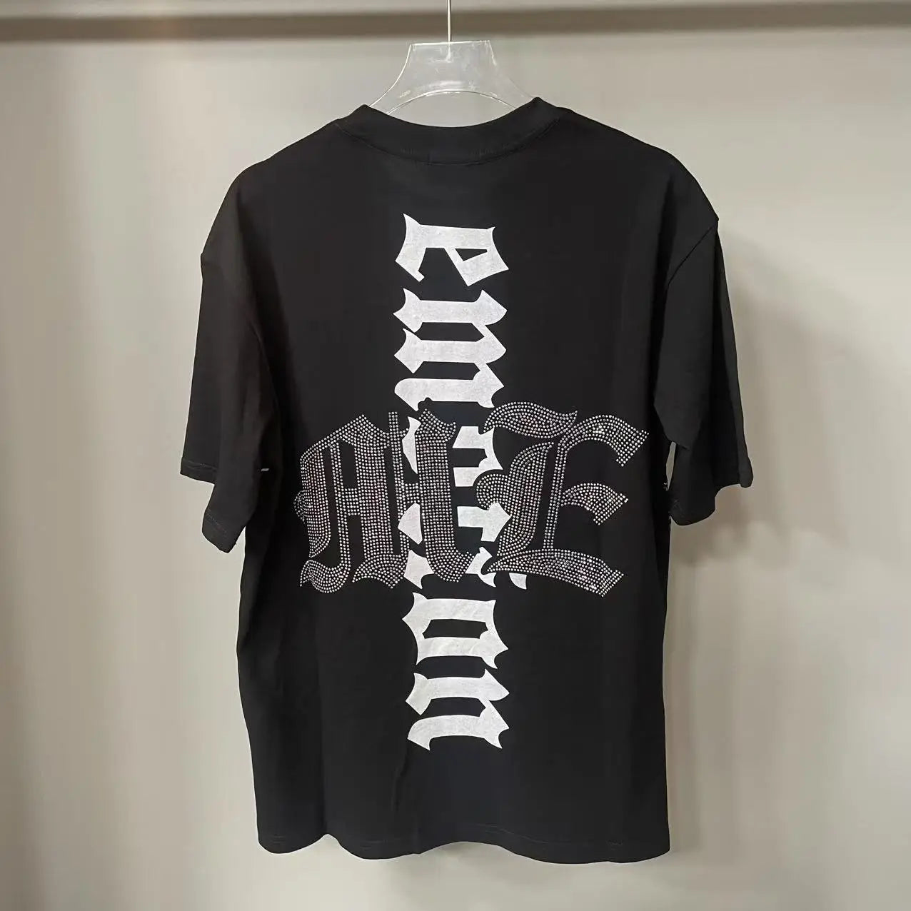 2025 Mixed Emotion Letter Rhinestone Short Sleeve Men Tshirts Streetwear Cotton Loose Crew Neck Top Tees Oversized