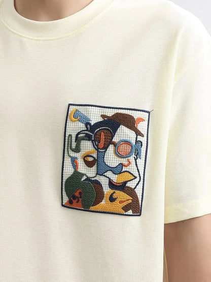 Men's T-shirt O Neck Loose Embroidery Male Tees Shirts Streetwear Aesthetic Clothing Vintage Party Wholesale Cheap Clothes Tops