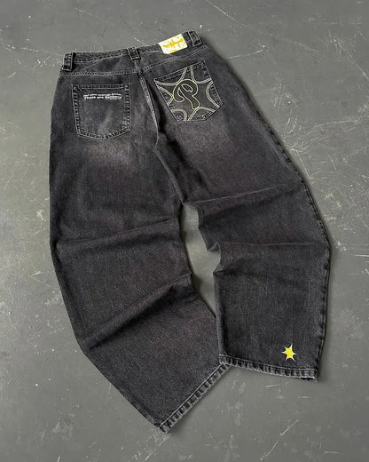 PROTECT Streetwear Jeans Y2K mens Jeans Harajuku Hip Hop Letter Embroidery Vintage Blue Baggy Pants High Waist Wide Leg Trouser