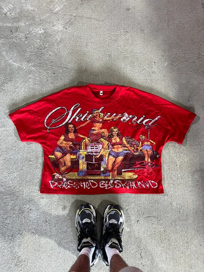 2025 American Hip-hop Oversized T-shirt Y2K Streetwear Men Casual High Street Harajuku Trendy Pure Cotton Round Neck top Women