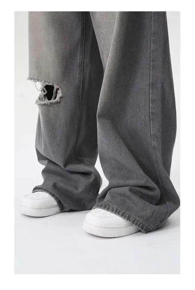 IEFB Summer Men's Wear New Jeans Straight Wide Leg Denim Pants Casual Loose Contrast Color Male Bottoms Clothing 2025 9C5977