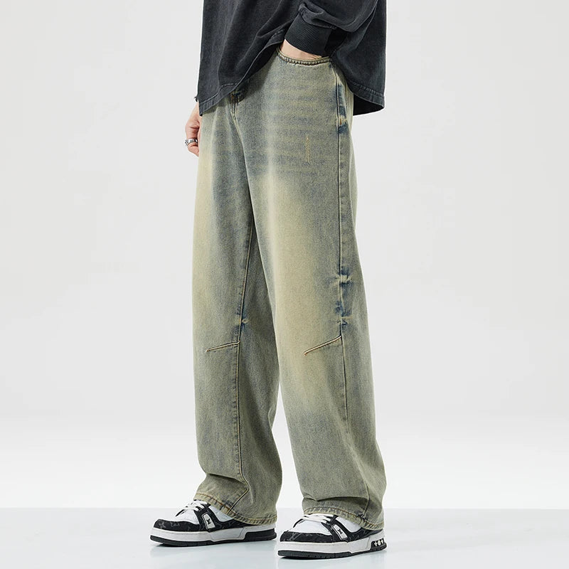Men Women's Micro Flared Straight Leg Spring Summer American Style 2025 Clean Fit Distressed Washing Rustic Blue Versatile Jeans