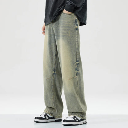 Men Women's Micro Flared Straight Leg Spring Summer American Style 2025 Clean Fit Distressed Washing Rustic Blue Versatile Jeans