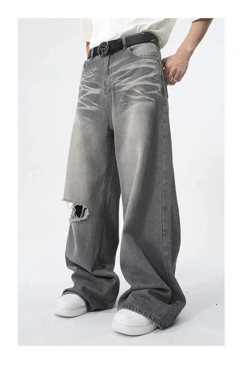 IEFB Summer Men's Wear New Jeans Straight Wide Leg Denim Pants Casual Loose Contrast Color Male Bottoms Clothing 2025 9C5977
