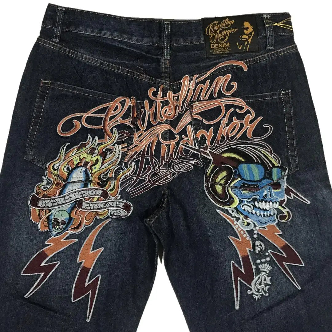 Vintage 2000s Lightning Skull Jeans Man Casual Denim Goth Pants Wide Leg Jeans Harajuku Y2k American High Street Men Clothing