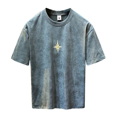 2024Summer new light luxurytt-shirt men's short-sleeved fashionable embroidered high-end loose large size casual high-density ha