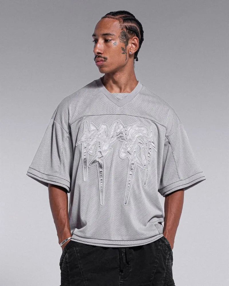 American fashion trend Gothic letter embroidery pattern oversized T-shirt men's retro loose fitting pullover short sleeved shirt