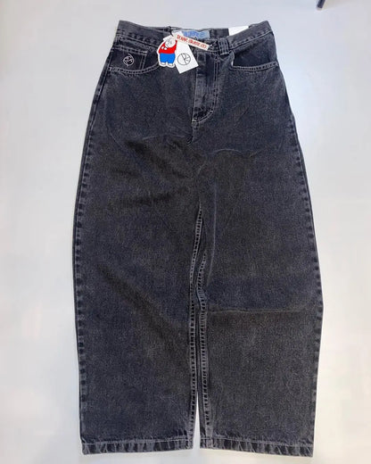 European and American new washed Harajuku casual straight leg jeans y2k retro unique design daily commuting high waisted pants