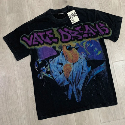 25SS Summer New VALLEY T-shirt Hip Hop Rock Singer Portrait Print Hot Drill Letter Retro Short Sleeve Vale Top Tee Men Women