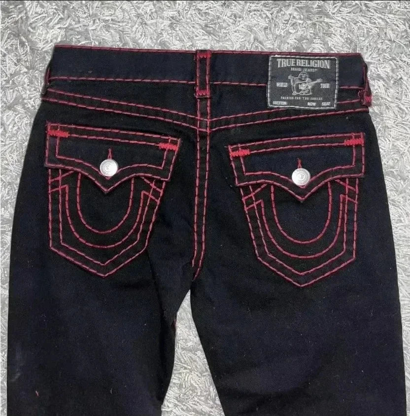 Vintage 2000s Lightning Skull Jeans Man Casual Denim Goth Pants Wide Leg Jeans Harajuku Y2k American High Street Men Clothing