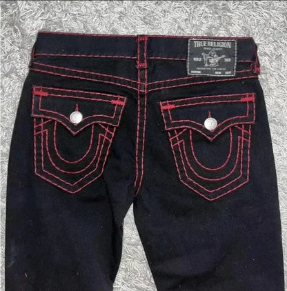 Vintage 2000s Lightning Skull Jeans Man Casual Denim Goth Pants Wide Leg Jeans Harajuku Y2k American High Street Men Clothing