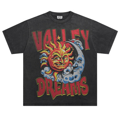 25SS Summer New VALLEY T-shirt Hip Hop Rock Singer Portrait Print Hot Drill Letter Retro Short Sleeve Vale Top Tee Men Women