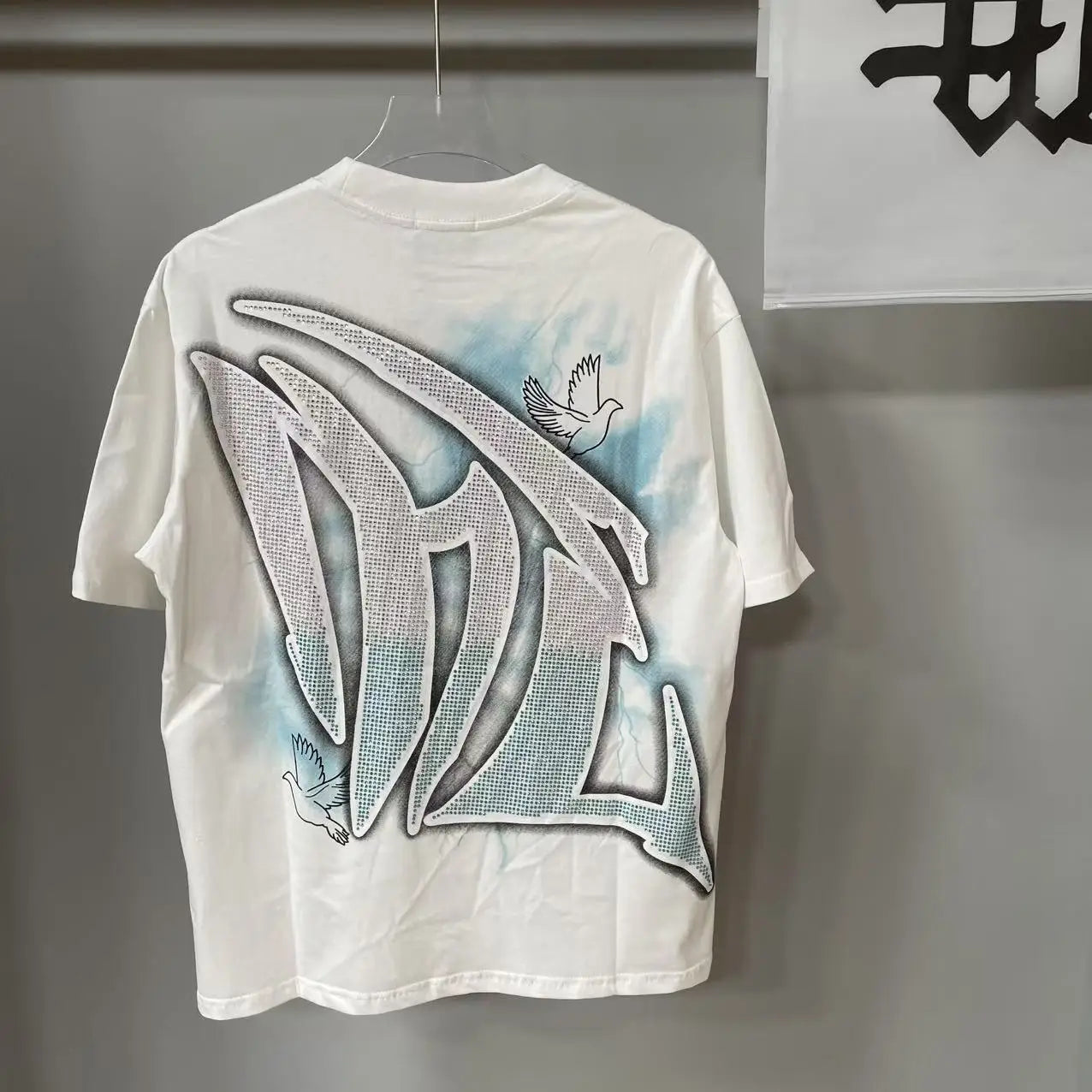 2025 Mixed Emotion Letter Rhinestone Short Sleeve Men Tshirts Streetwear Cotton Loose Crew Neck Top Tees Oversized