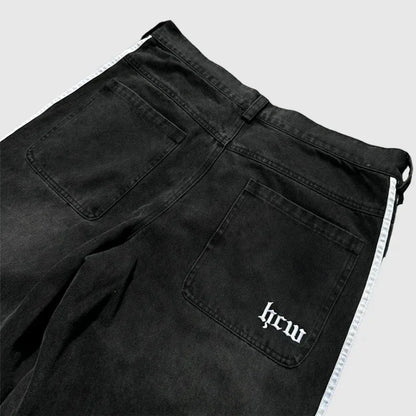New Y2K Jeans Baggy High Quality Embroidered Striped Harajuku Sweatpants Hip Hop Streetwear  Casual Wide Leg Denim Pants Aura