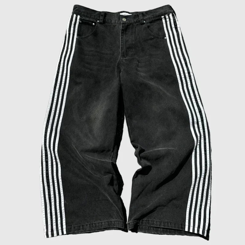 New Y2K Jeans Baggy High Quality Embroidered Striped Harajuku Sweatpants Hip Hop Streetwear  Casual Wide Leg Denim Pants Aura