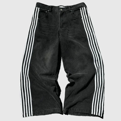New Y2K Jeans Baggy High Quality Embroidered Striped Harajuku Sweatpants Hip Hop Streetwear  Casual Wide Leg Denim Pants Aura