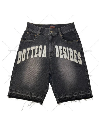 American Street Harajuku Retro Denim Shorts with Letter Embroidery Oversized Jeans Men Y2k Loose Casual Versatile Shorts Women