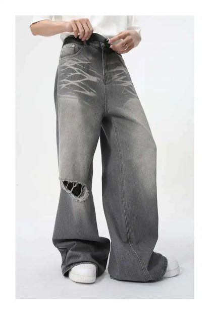 IEFB Summer Men's Wear New Jeans Straight Wide Leg Denim Pants Casual Loose Contrast Color Male Bottoms Clothing 2025 9C5977