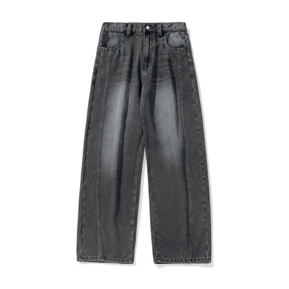HANLU 2025 Spring New! Men's Retro Washed Oversized Jeans, Split Structure Curved Trousers from Trendy Brand, Loose and Stylish