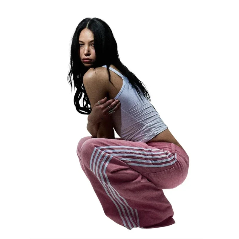 New Y2K Jeans Baggy High Quality Embroidered Striped Harajuku Sweatpants Hip Hop Streetwear  Casual Wide Leg Denim Pants Aura