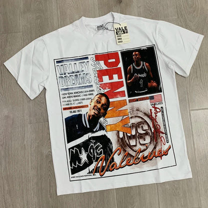 25SS Summer New VALLEY T-shirt Hip Hop Rock Singer Portrait Print Hot Drill Letter Retro Short Sleeve Vale Top Tee Men Women