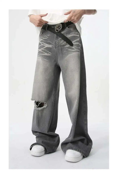 IEFB Summer Men's Wear New Jeans Straight Wide Leg Denim Pants Casual Loose Contrast Color Male Bottoms Clothing 2025 9C5977